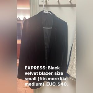 Express black velvet blazer. Size small.